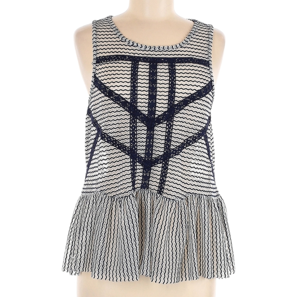 Free People Black and White Sleeveless Peplum Crochet Top